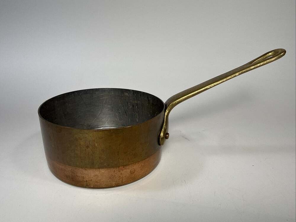 Antique French Copper And Brass Melting Butter Pot Confection Sauce Pan 3.5”  L2